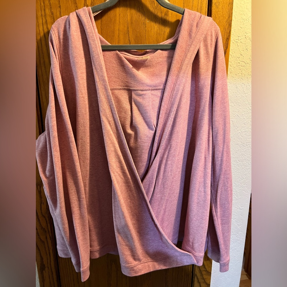 Calia Active Top 2X Sweatshirt Yoga Twist Front Hooded Shawl Wrap Cardigan